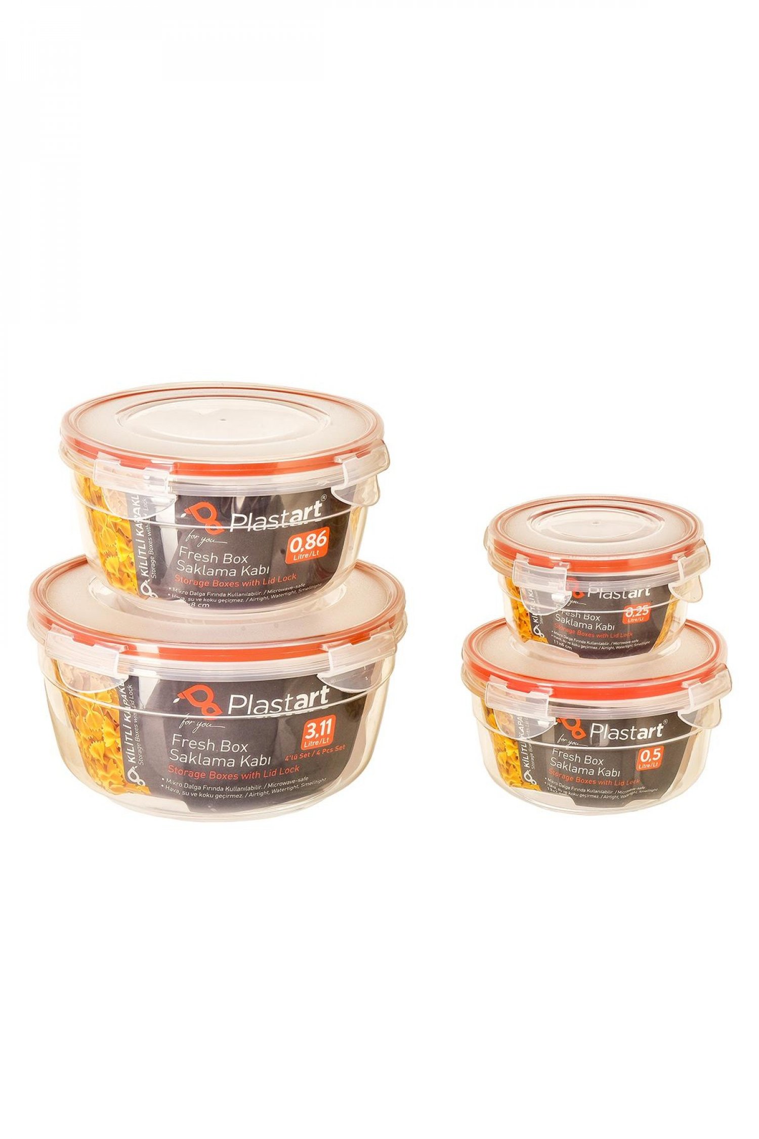 LC-500 FRESH BOX ROUND  4-PIECE SET (0,25 LT. + 0,50 LT. + 0,86 LT. + 1,5 LT.) - Transparent 0I0G